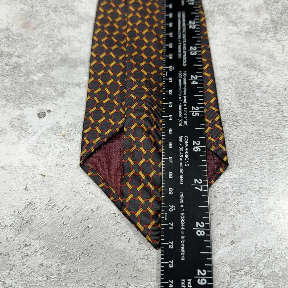 Christian Dior Silk Tie Mens One Size Black Geometric 100% Silk Made USA Necktie